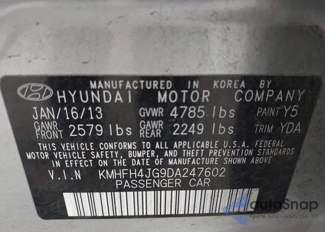 2013 Hyundai Azera from USA, damaged, VIN KMHFH4JG9DA247602